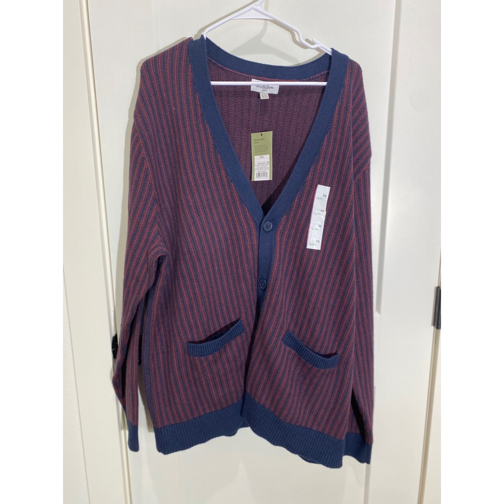 Goodfellow & Co Mens XXL Cardigan‎ Sweater Navy Red Striped Button Front NWT